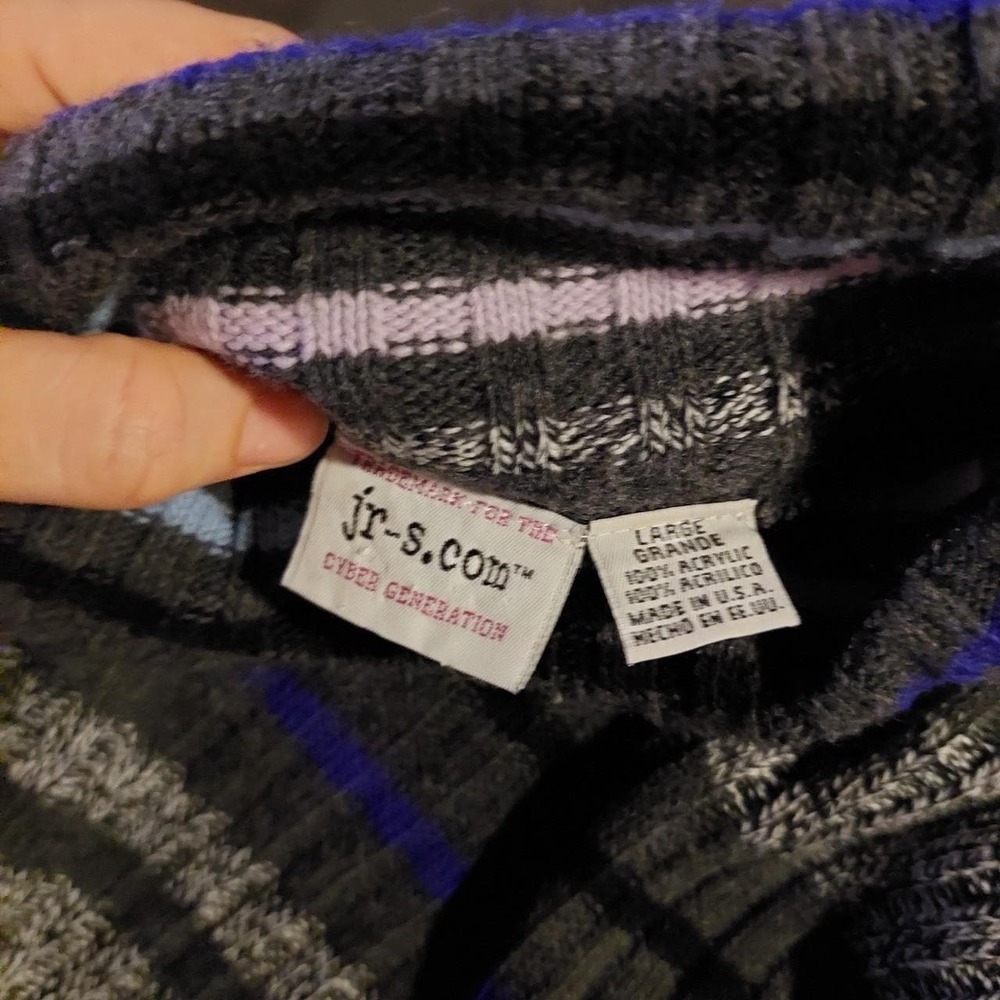 Y2K striped grey, blue, and light purple/pink short turtle neck sweater. - Picture 3 of 6